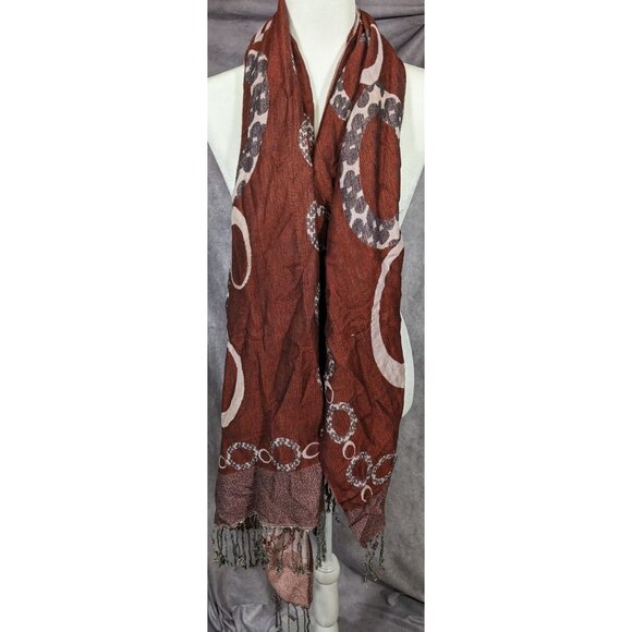 Pashmina Rust And Cream Bubble Print Scarf - Picture 8 of 14